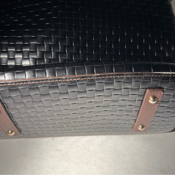 Dooney & Bourke Woven Leather Tote Black Brown Trim Shoulder Bag - Picture 8 of 16